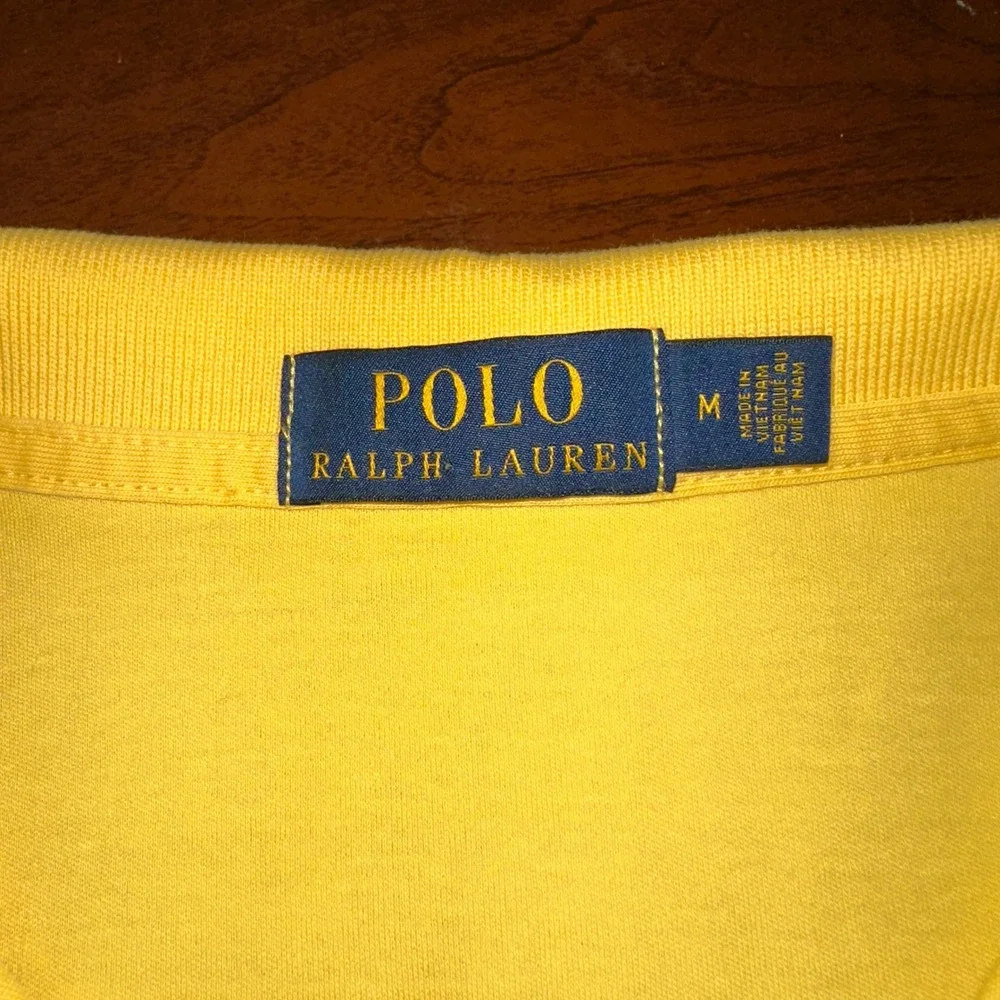 Polo Ralph Lauren Mens Yellow Short Sleeve Jersey Polo Shirt Size M Navy Pony